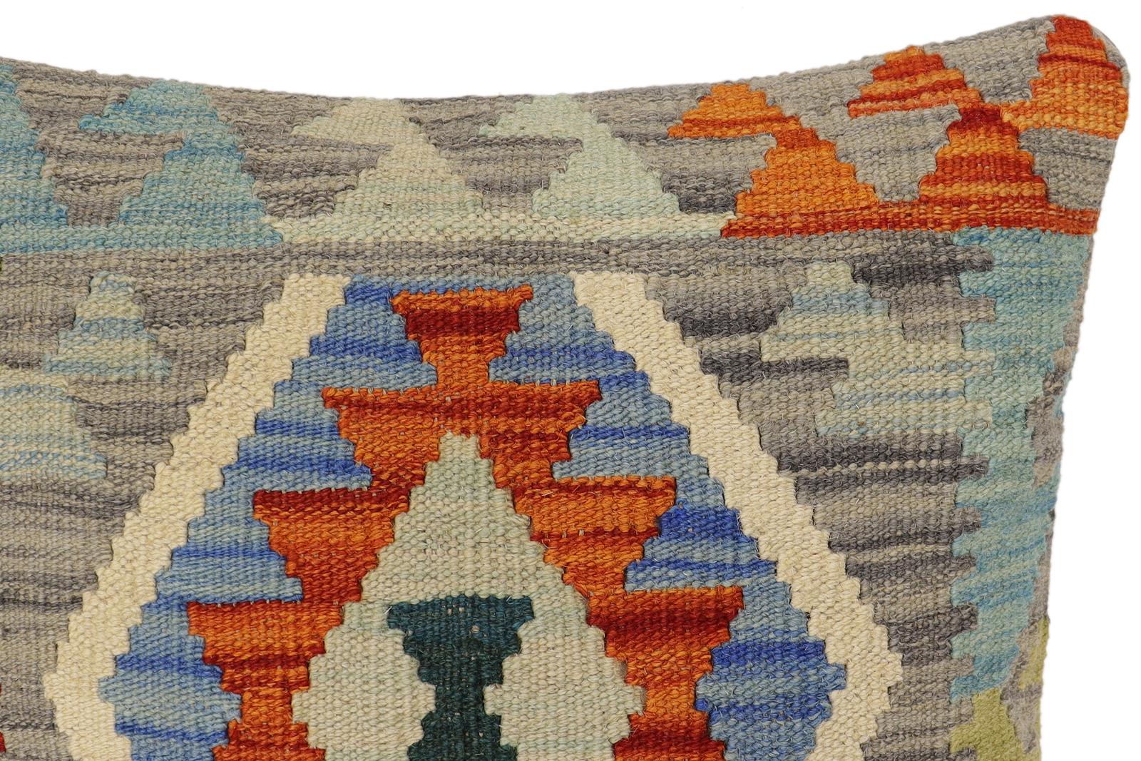 handmade Traditional Pillow Rust Gray Hand-Woven SQUARE 100% WOOL Hand woven turkish pillow2' x 2'