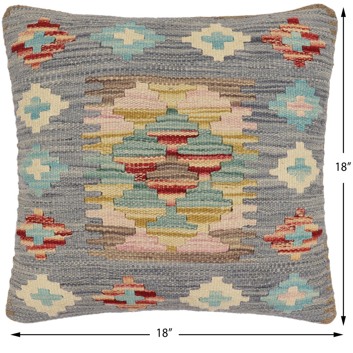 handmade Traditional Pillow Blue Beige Hand-Woven SQUARE 100% WOOL Hand woven turkish pillow2' x 2'