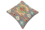 handmade Traditional Pillow Blue Beige Hand-Woven SQUARE 100% WOOL Hand woven turkish pillow2' x 2'