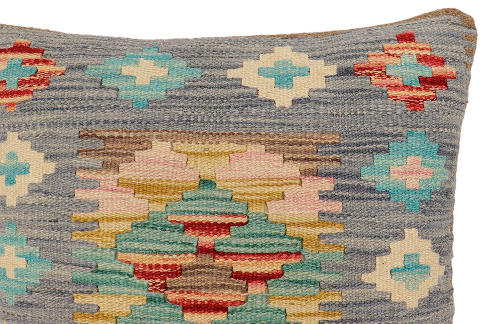 handmade Traditional Pillow Blue Beige Hand-Woven SQUARE 100% WOOL Hand woven turkish pillow2' x 2'