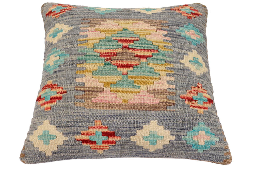 handmade Traditional Pillow Blue Beige Hand-Woven SQUARE 100% WOOL Hand woven turkish pillow2' x 2'