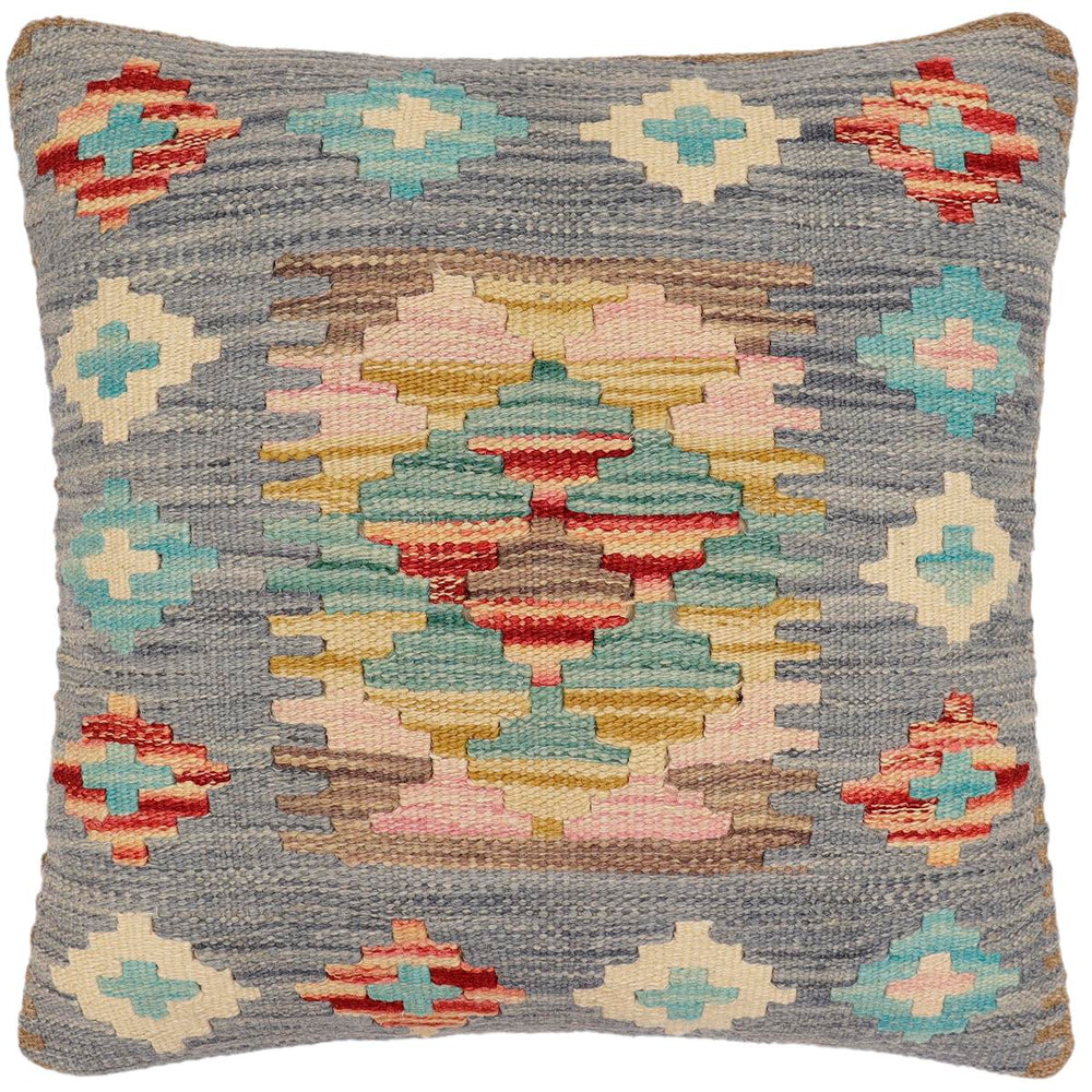 handmade Traditional Pillow Blue Beige Hand-Woven SQUARE 100% WOOL Hand woven turkish pillow2' x 2'