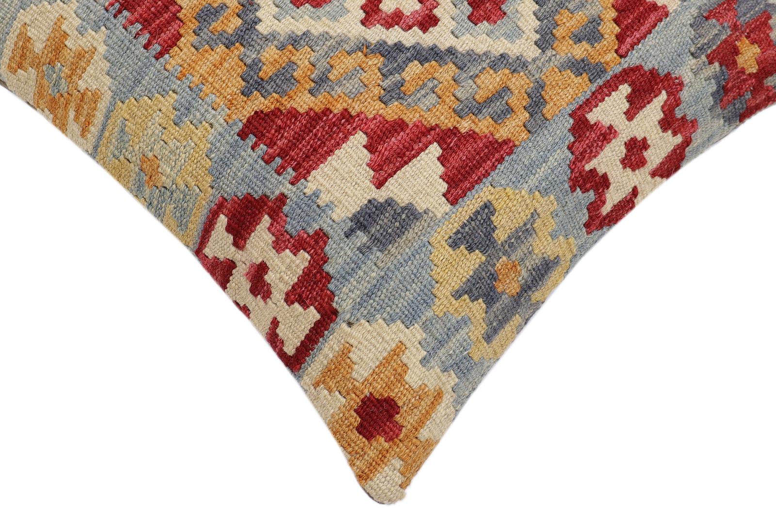 handmade Traditional Pillow Blue Red Hand-Woven SQUARE 100% WOOL Hand woven turkish pillow2' x 2'