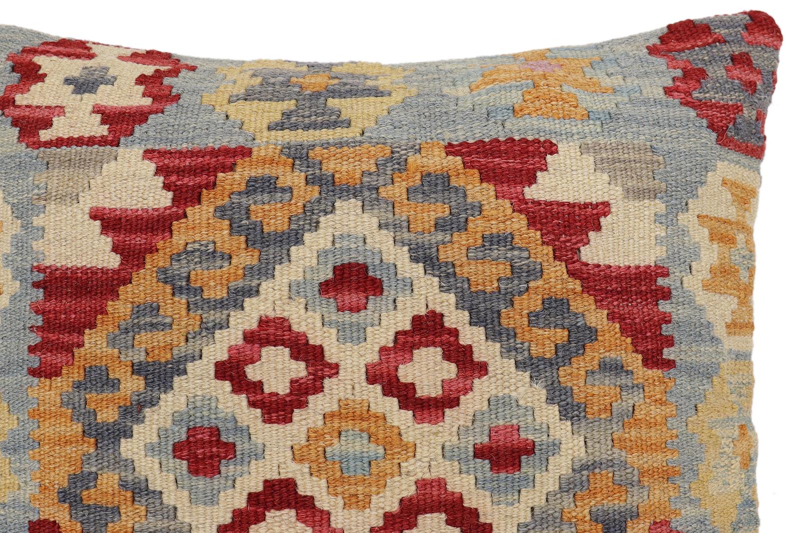 handmade Traditional Pillow Blue Red Hand-Woven SQUARE 100% WOOL Hand woven turkish pillow2' x 2'