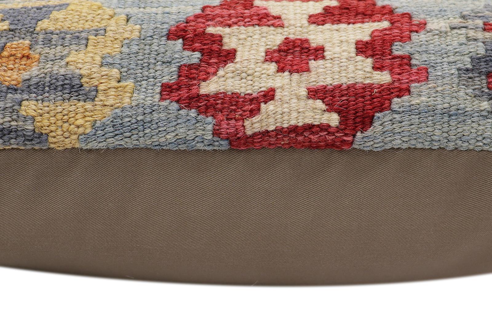 handmade Traditional Pillow Blue Red Hand-Woven SQUARE 100% WOOL Hand woven turkish pillow2' x 2'