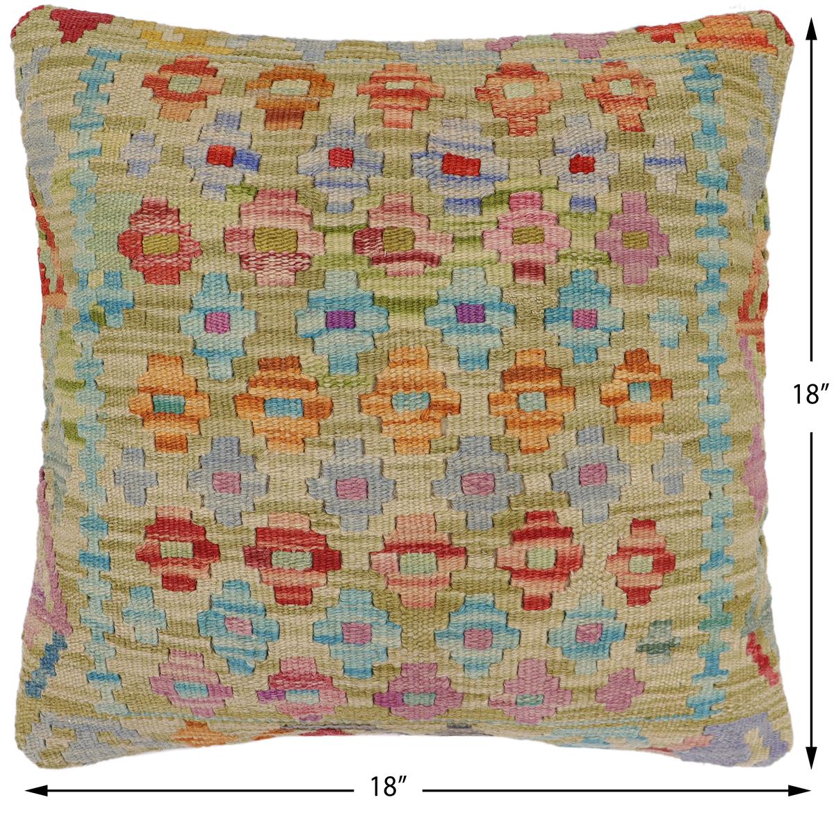 handmade Traditional Pillow Green Rust Hand-Woven SQUARE 100% WOOL Hand woven turkish pillow2' x 2'