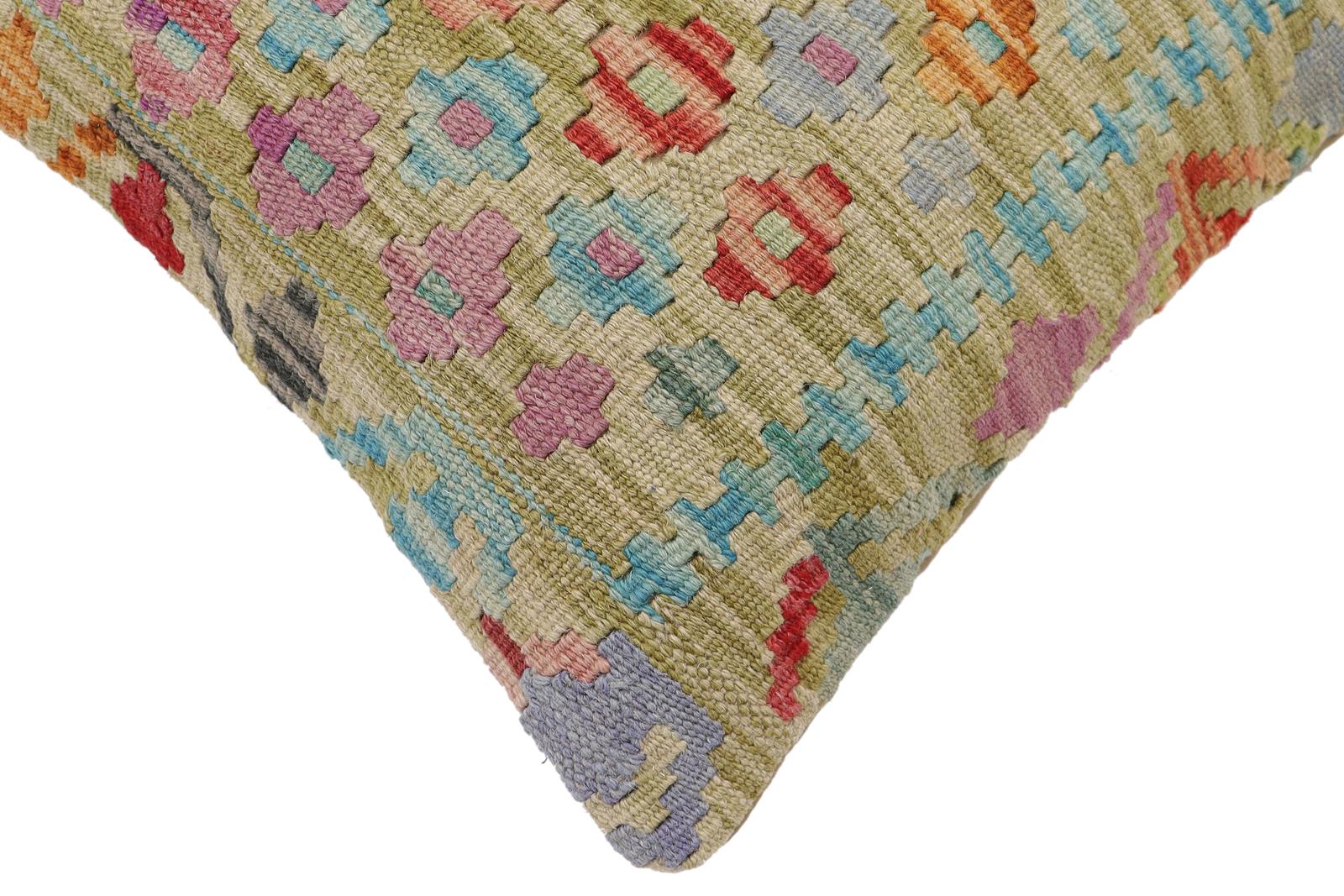 handmade Traditional Pillow Green Rust Hand-Woven SQUARE 100% WOOL Hand woven turkish pillow2' x 2'