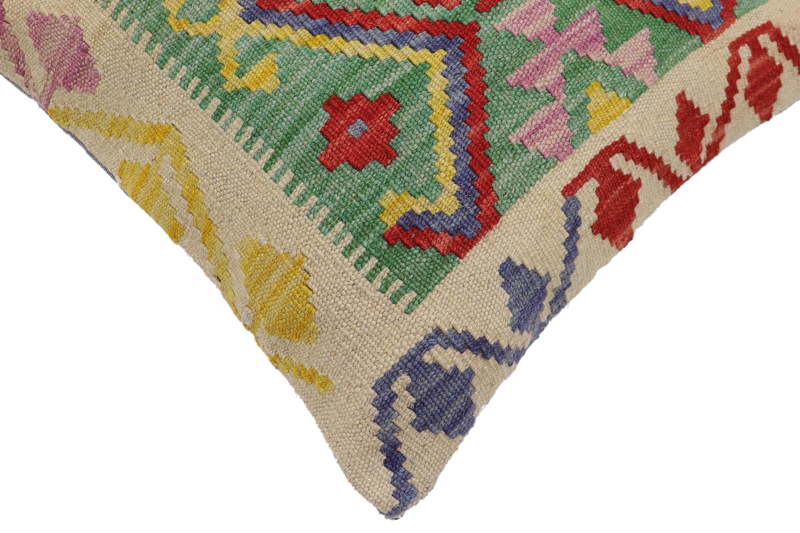 handmade Traditional Pillow Green Beige Hand-Woven SQUARE 100% WOOL  Hand woven turkish pillow  2 x 2