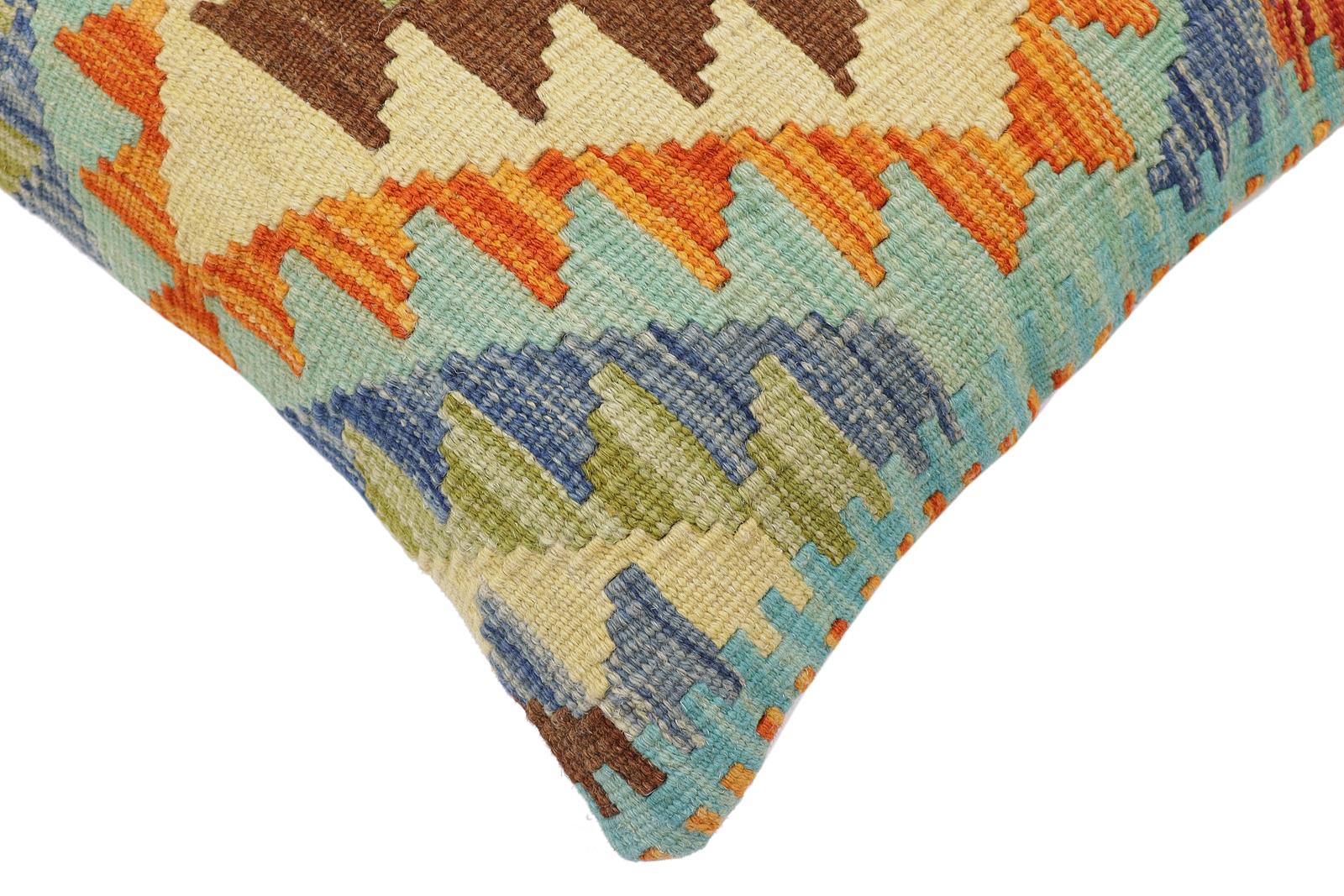 handmade Traditional Pillow Rust Blue Hand-Woven SQUARE 100% WOOL  Hand woven turkish pillow  2 x 2