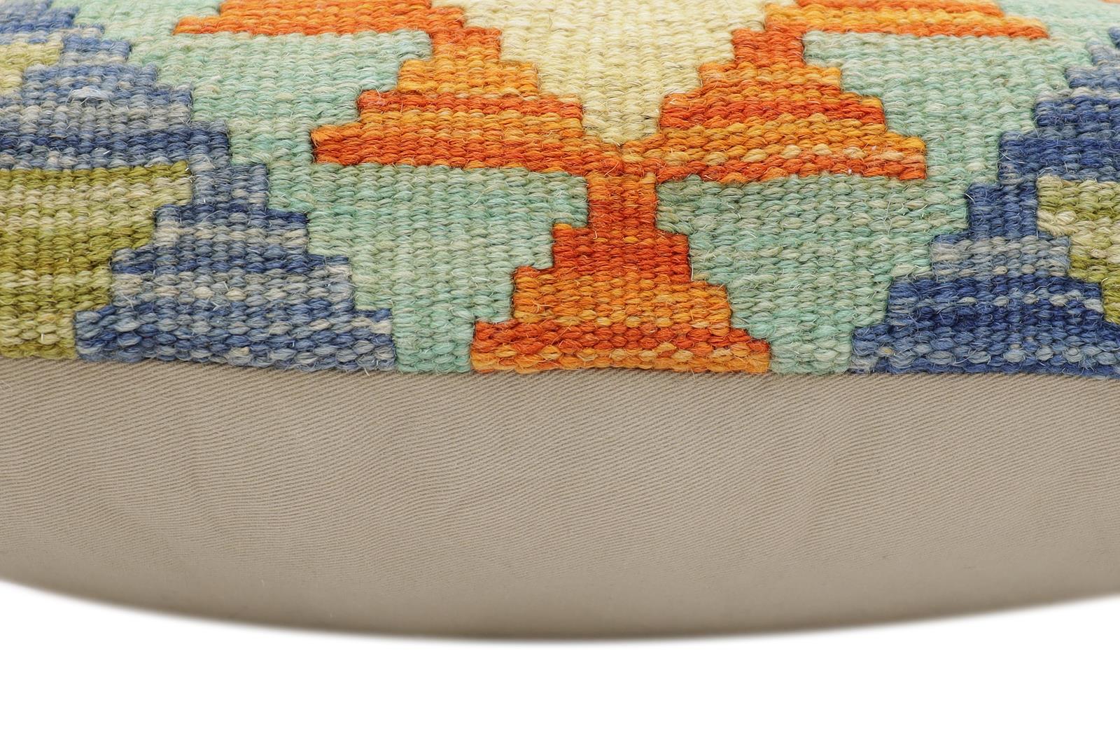 handmade Traditional Pillow Rust Blue Hand-Woven SQUARE 100% WOOL  Hand woven turkish pillow  2 x 2