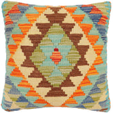 handmade Traditional Pillow Rust Blue Hand-Woven SQUARE 100% WOOL Hand woven turkish pillow 2 x 2
