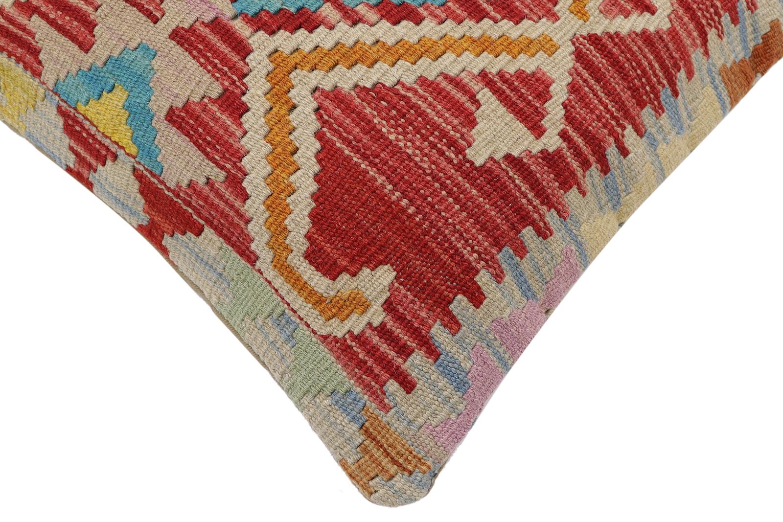 handmade Traditional Pillow Red Blue Hand-Woven SQUARE 100% WOOL  Hand woven turkish pillow  PILLOW