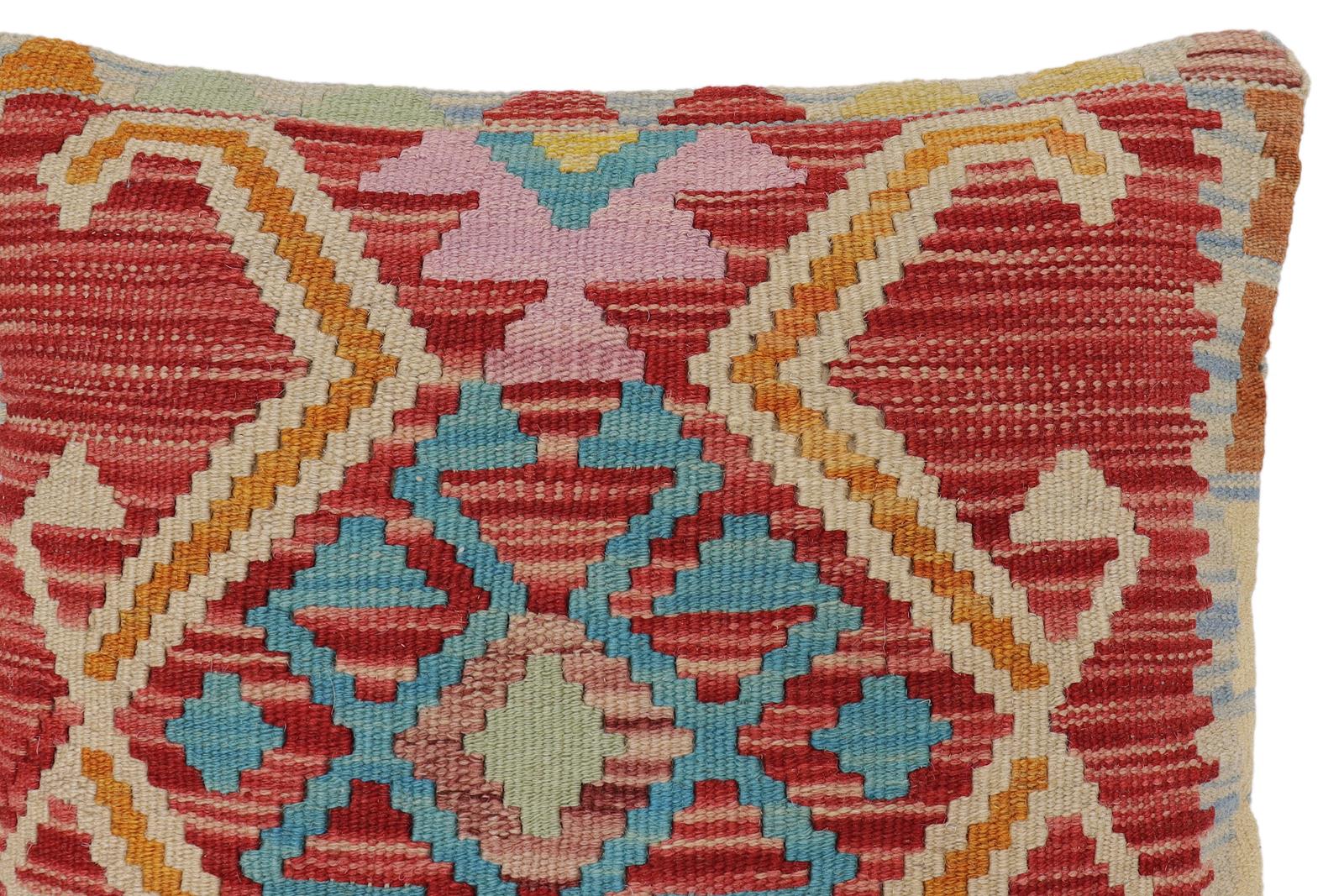 handmade Traditional Pillow Red Blue Hand-Woven SQUARE 100% WOOL  Hand woven turkish pillow  PILLOW