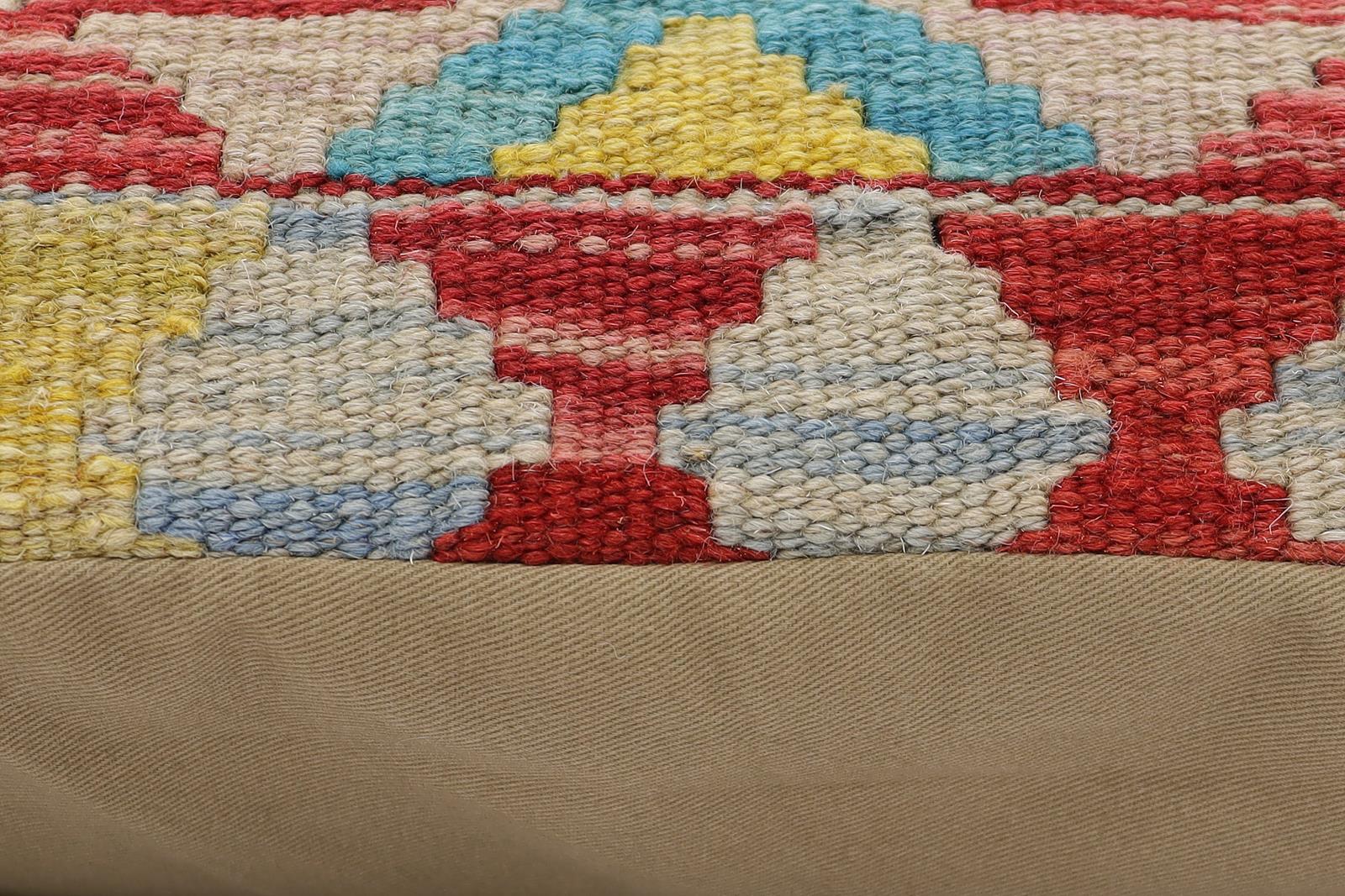 handmade Traditional Pillow Red Blue Hand-Woven SQUARE 100% WOOL  Hand woven turkish pillow  PILLOW
