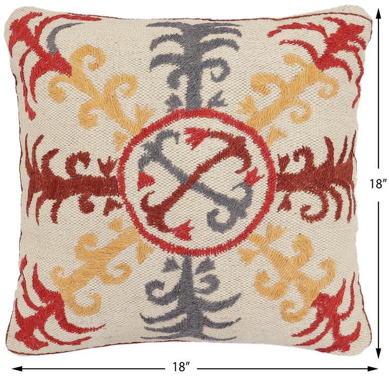 handmade Traditional Pillow Beige Red Hand-Woven SQUARE 100% WOOL Handmade pillow