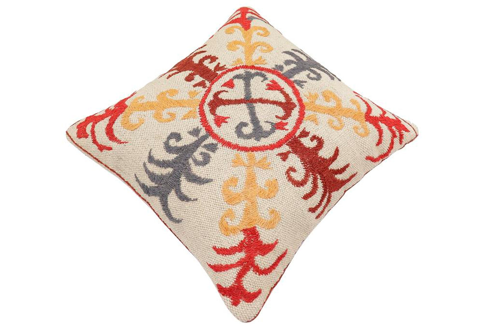 handmade Traditional Pillow Beige Red Hand-Woven SQUARE 100% WOOL Handmade pillow