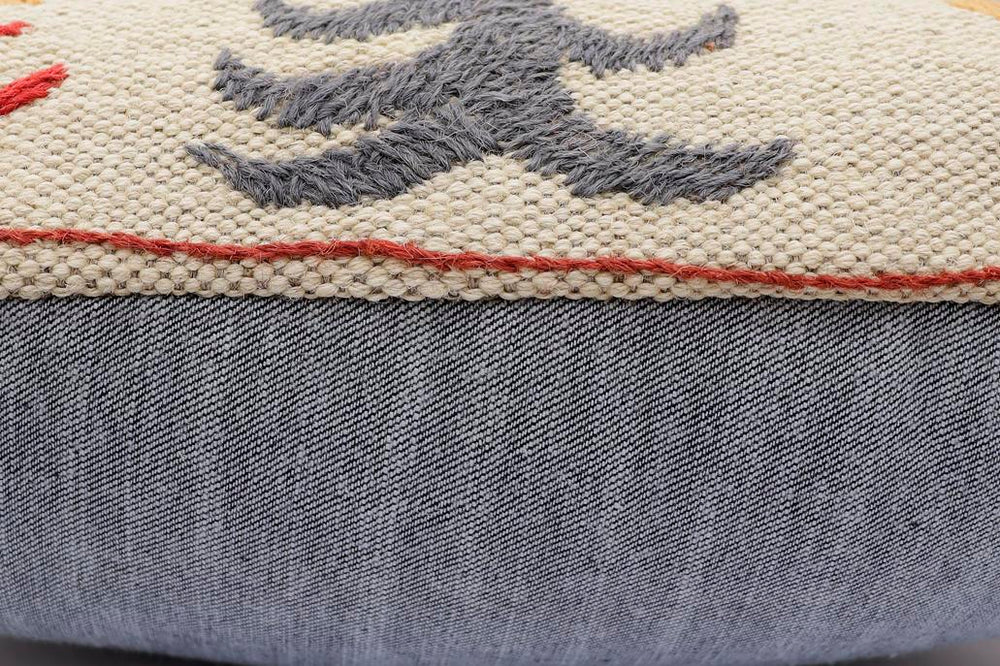 handmade Traditional Pillow Beige Red Hand-Woven SQUARE 100% WOOL Handmade pillow