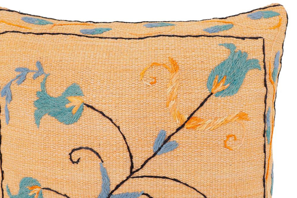 handmade Traditional Pillow Orange Blue Hand-Woven SQUARE 100% WOOL Handmade pillow