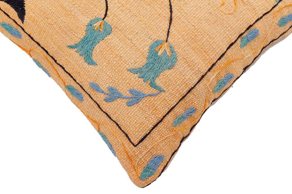 handmade Traditional Pillow Orange Blue Hand-Woven SQUARE 100% WOOL Handmade pillow