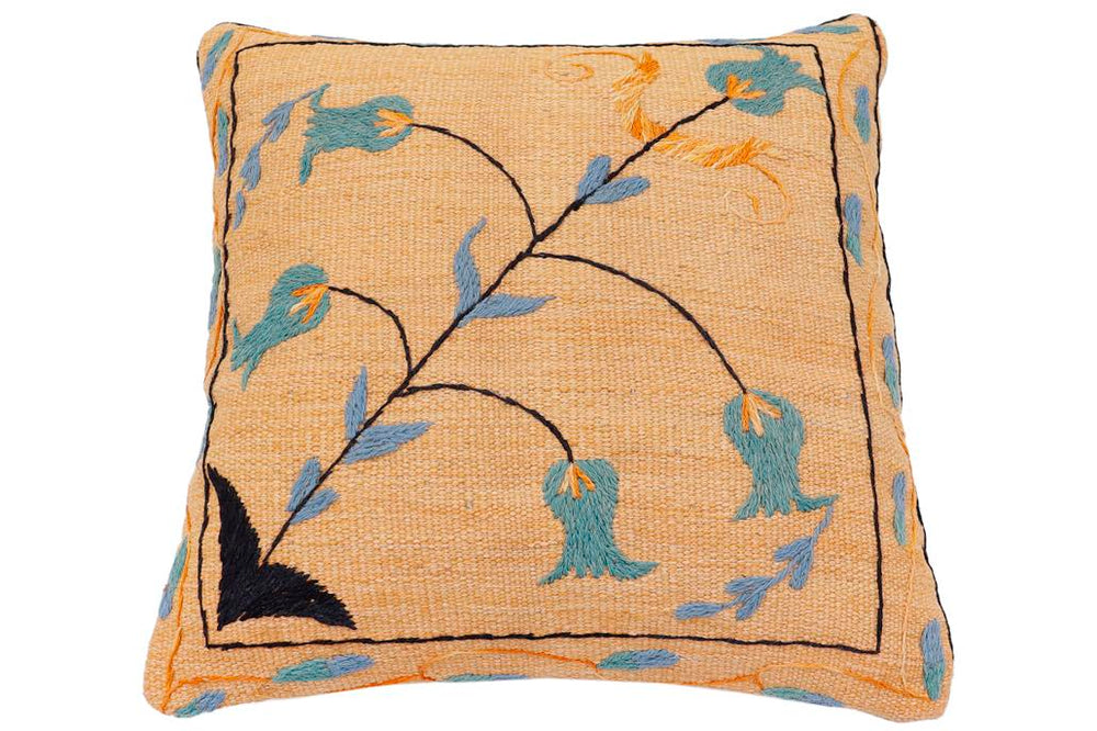 handmade Traditional Pillow Orange Blue Hand-Woven SQUARE 100% WOOL Handmade pillow