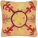 handmade Traditional Pillow Orange Red Hand-Woven SQUARE 100% WOOL Handmade pillow