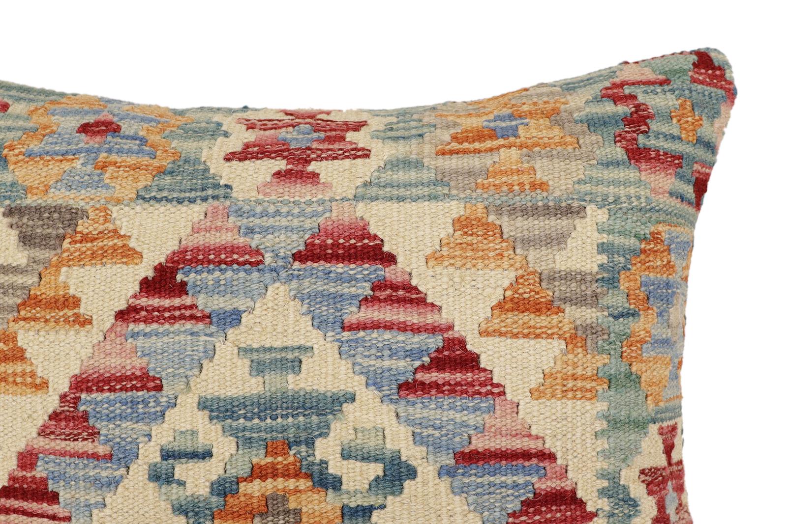 handmade Traditional Pillow Green Blue Hand-Woven SQUARE 100% WOOL Hand woven turkish pillow2' x 2'