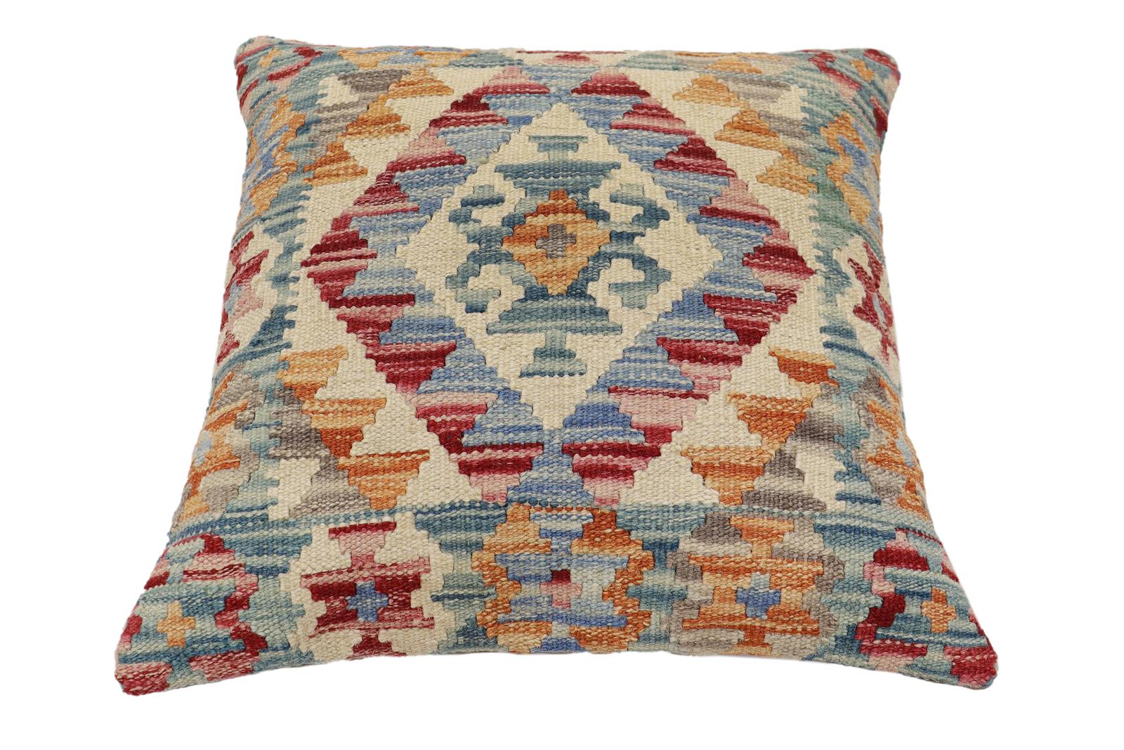 handmade Traditional Pillow Green Blue Hand-Woven SQUARE 100% WOOL Hand woven turkish pillow2' x 2'