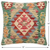 handmade Traditional Pillow Green Beige Hand-Woven SQUARE 100% WOOL Hand woven turkish pillow2' x 2'