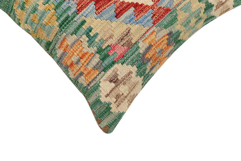 handmade Traditional Pillow Green Beige Hand-Woven SQUARE 100% WOOL Hand woven turkish pillow2' x 2'