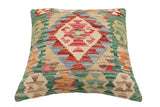 handmade Traditional Pillow Green Beige Hand-Woven SQUARE 100% WOOL Hand woven turkish pillow2' x 2'