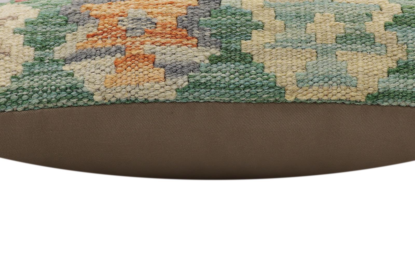 handmade Traditional Pillow Green Beige Hand-Woven SQUARE 100% WOOL Hand woven turkish pillow2' x 2'