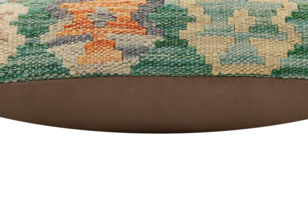 handmade Traditional Pillow Green Beige Hand-Woven SQUARE 100% WOOL Hand woven turkish pillow2' x 2'