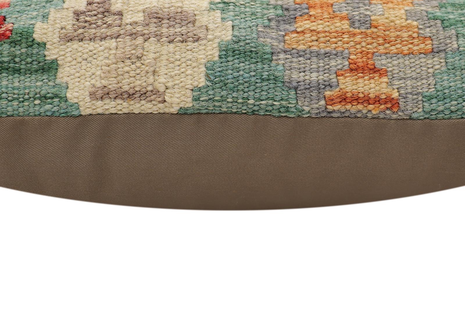 handmade Traditional Pillow Green Beige Hand-Woven SQUARE 100% WOOL Hand woven turkish pillow2' x 2'