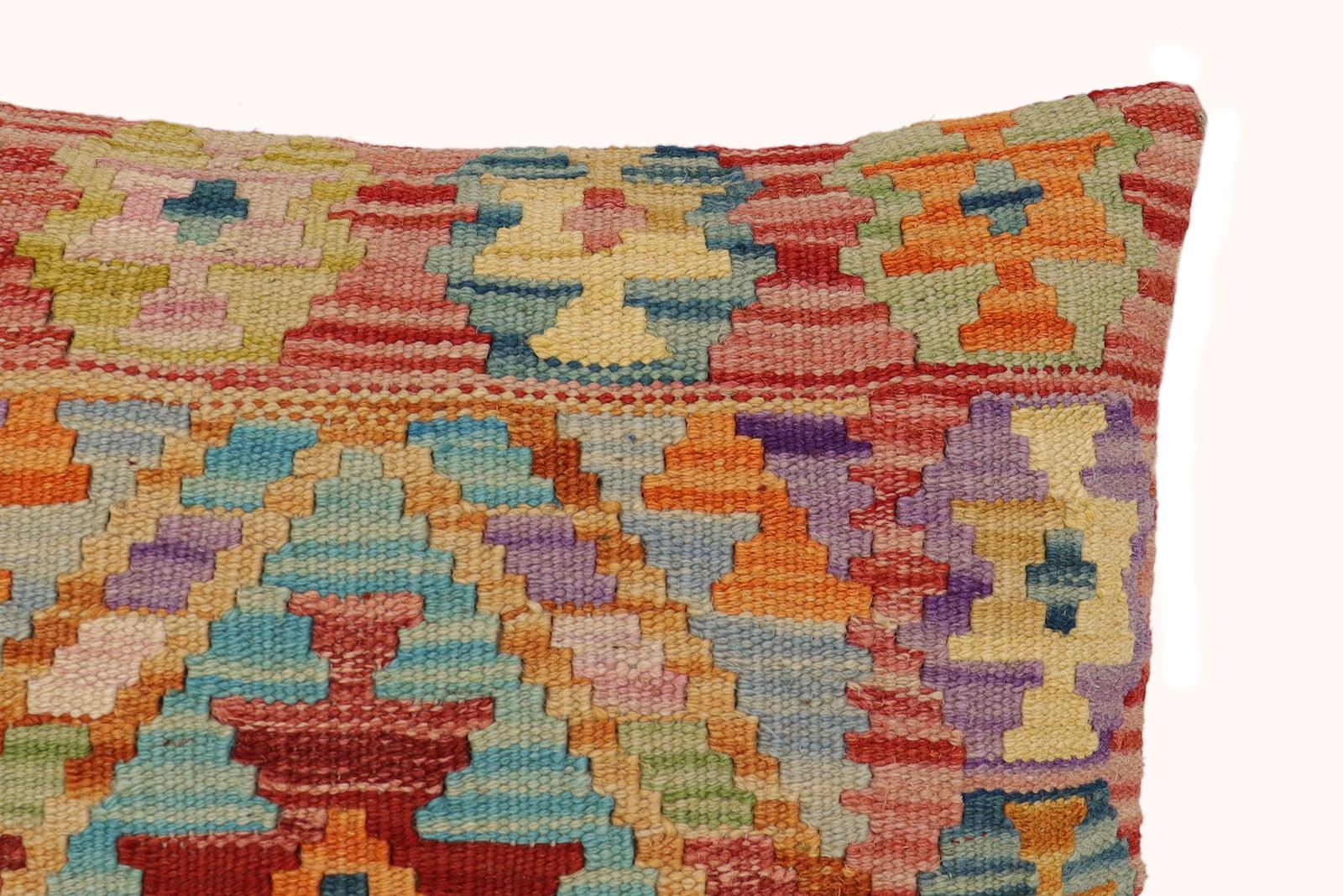 handmade Traditional Pillow Red Orange Hand-Woven SQUARE 100% WOOL Hand woven turkish pillow2' x 2'