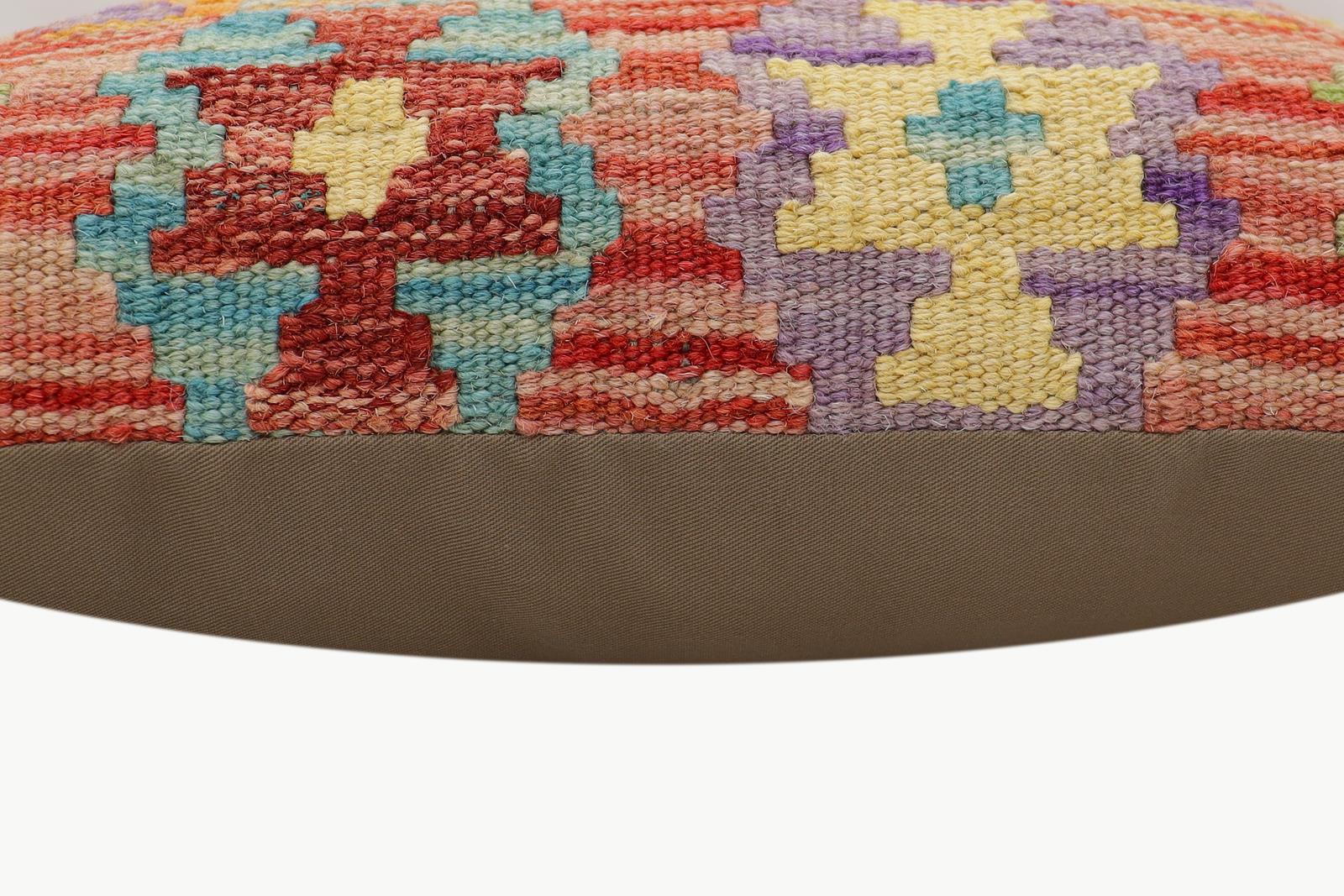 handmade Traditional Pillow Red Orange Hand-Woven SQUARE 100% WOOL Hand woven turkish pillow2' x 2'