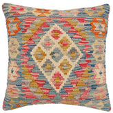 handmade Traditional Pillow Blue Beige Hand-Woven SQUARE 100% WOOL Hand woven turkish pillow2 x 2