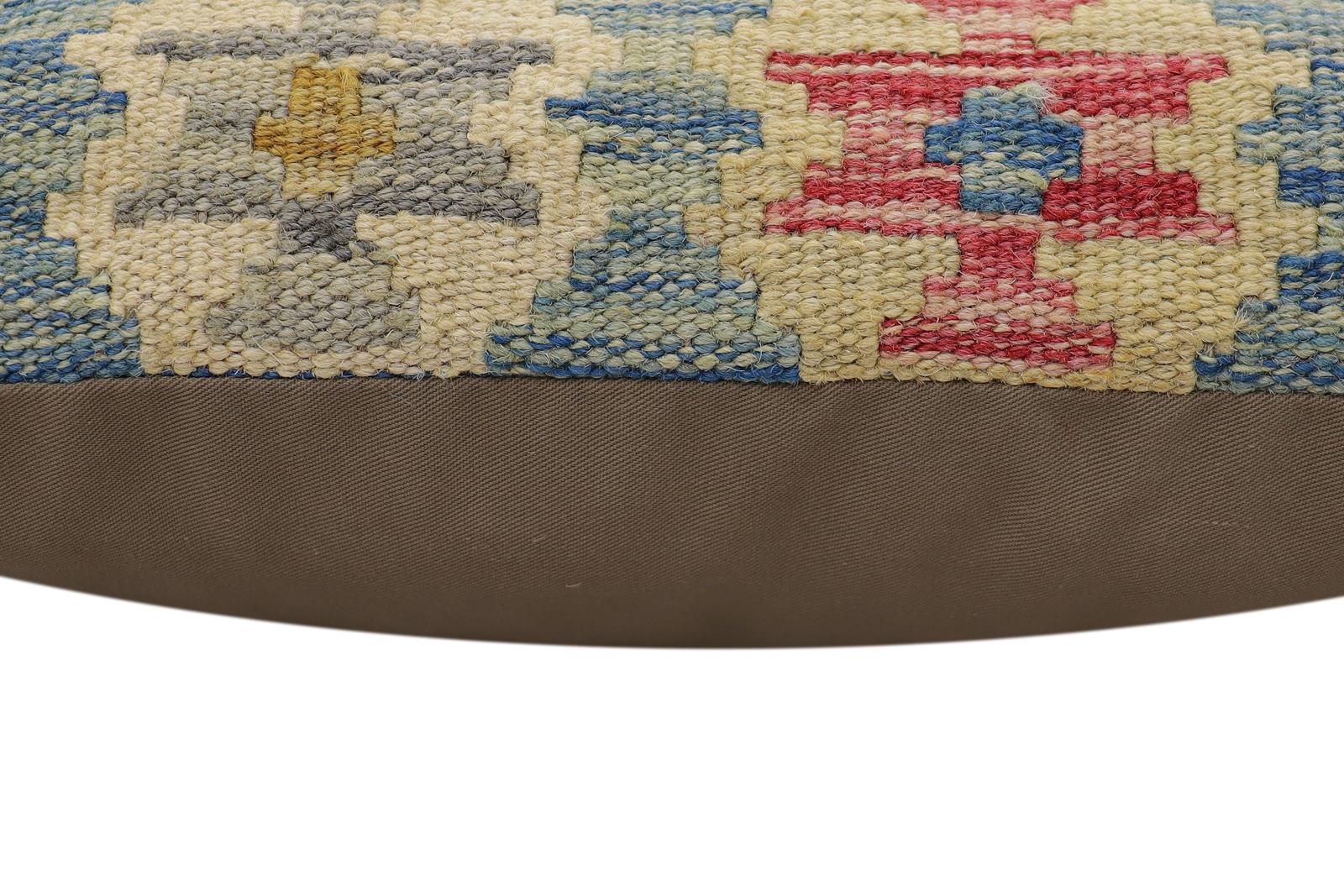 handmade Traditional Pillow Blue Beige Hand-Woven SQUARE 100% WOOL Hand woven turkish pillow2' x 2'