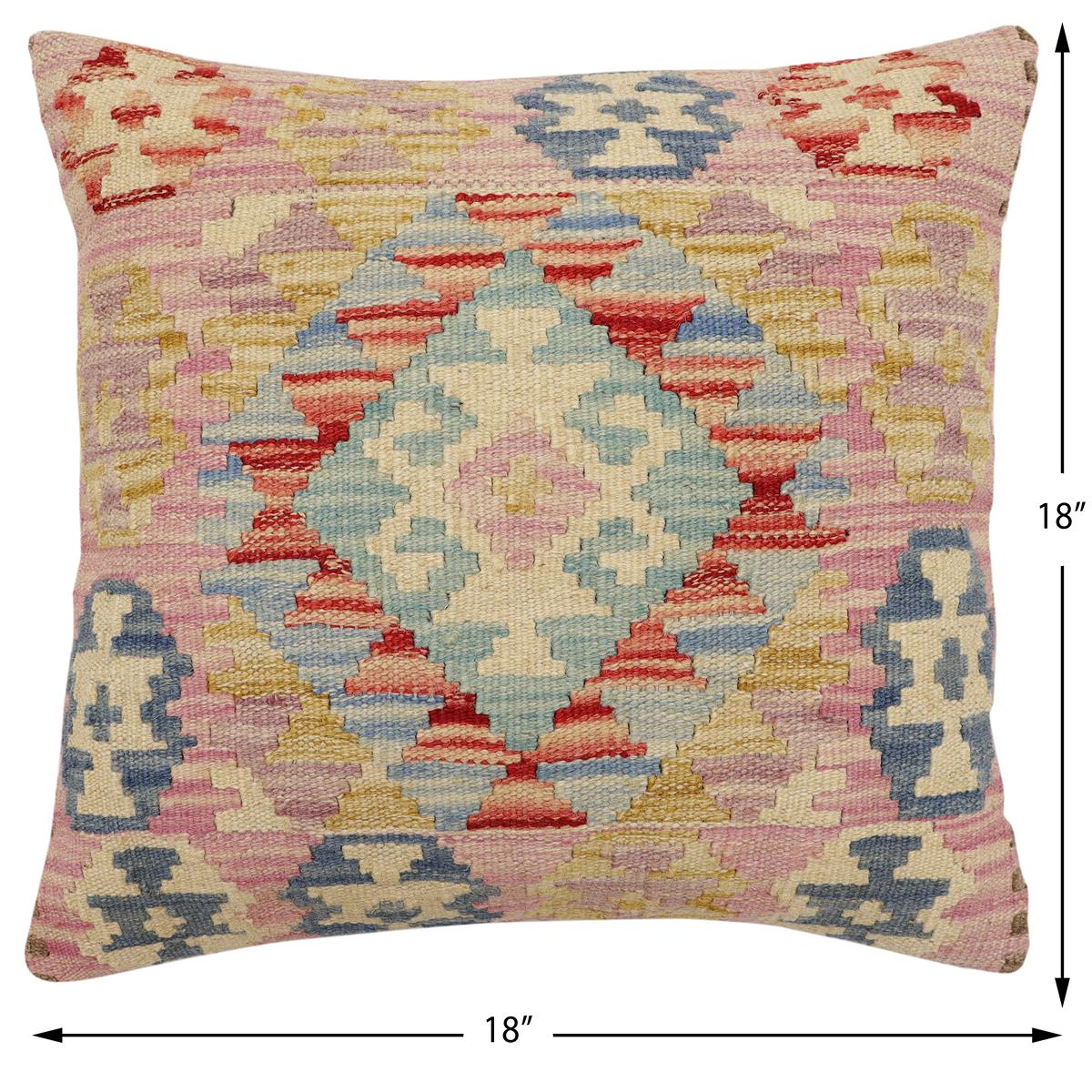 handmade Traditional Pillow Blue Beige Hand-Woven SQUARE 100% WOOL Hand woven turkish pillow2' x 2'