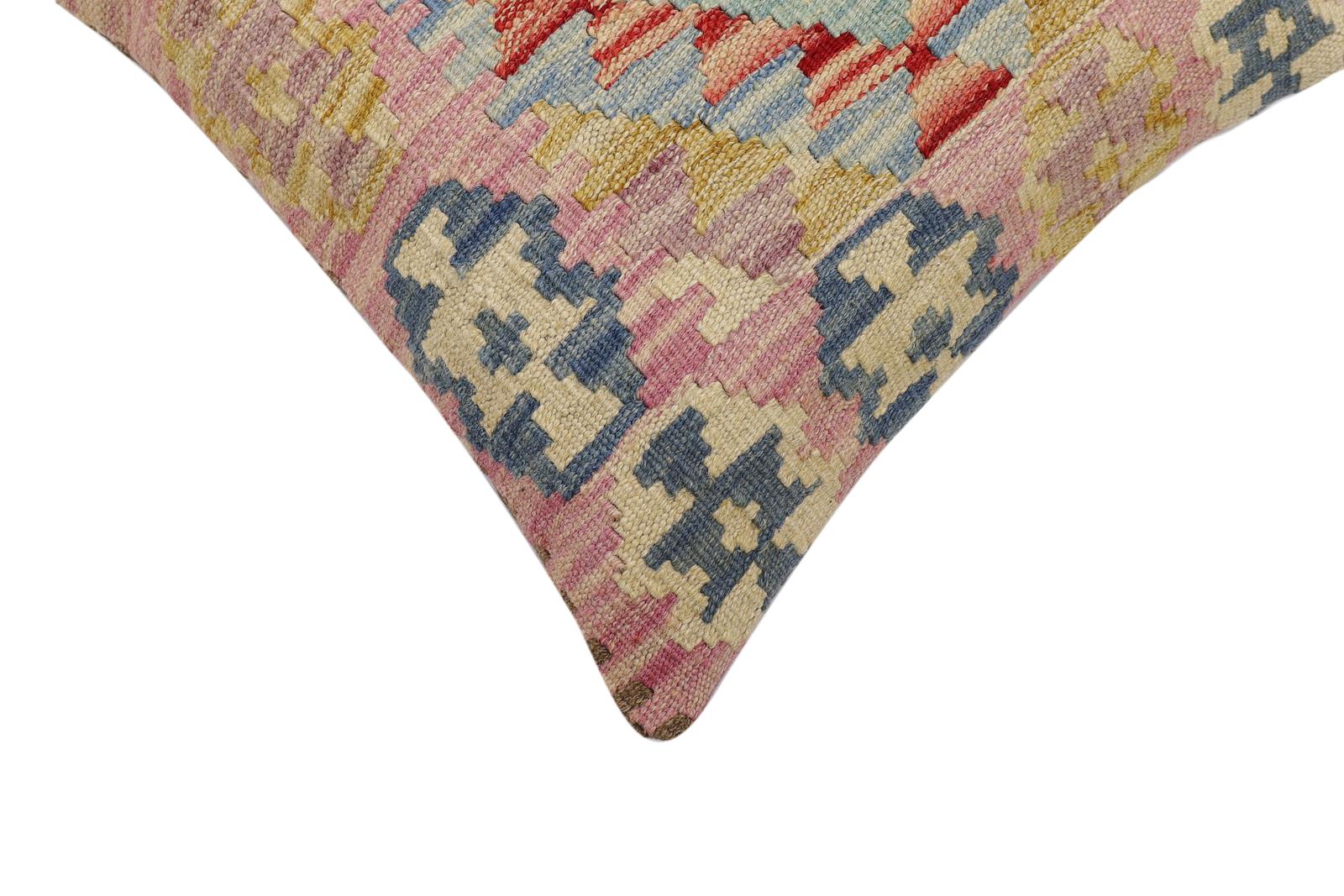 handmade Traditional Pillow Blue Beige Hand-Woven SQUARE 100% WOOL Hand woven turkish pillow2' x 2'