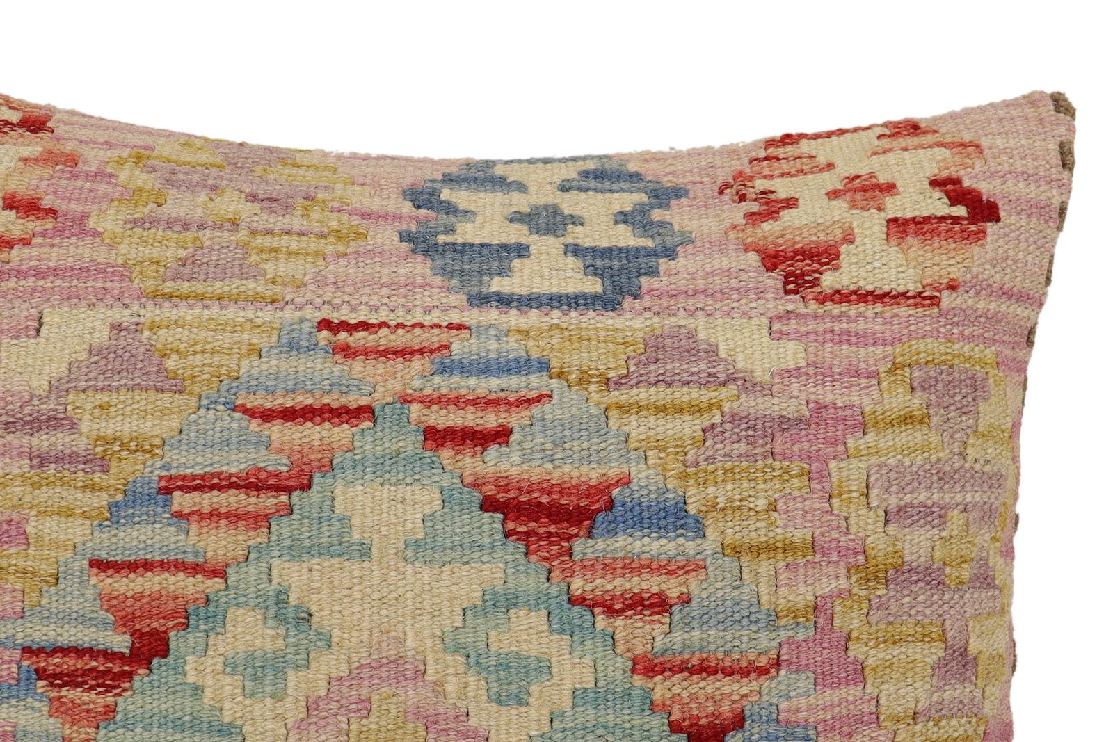 handmade Traditional Pillow Blue Beige Hand-Woven SQUARE 100% WOOL Hand woven turkish pillow2' x 2'