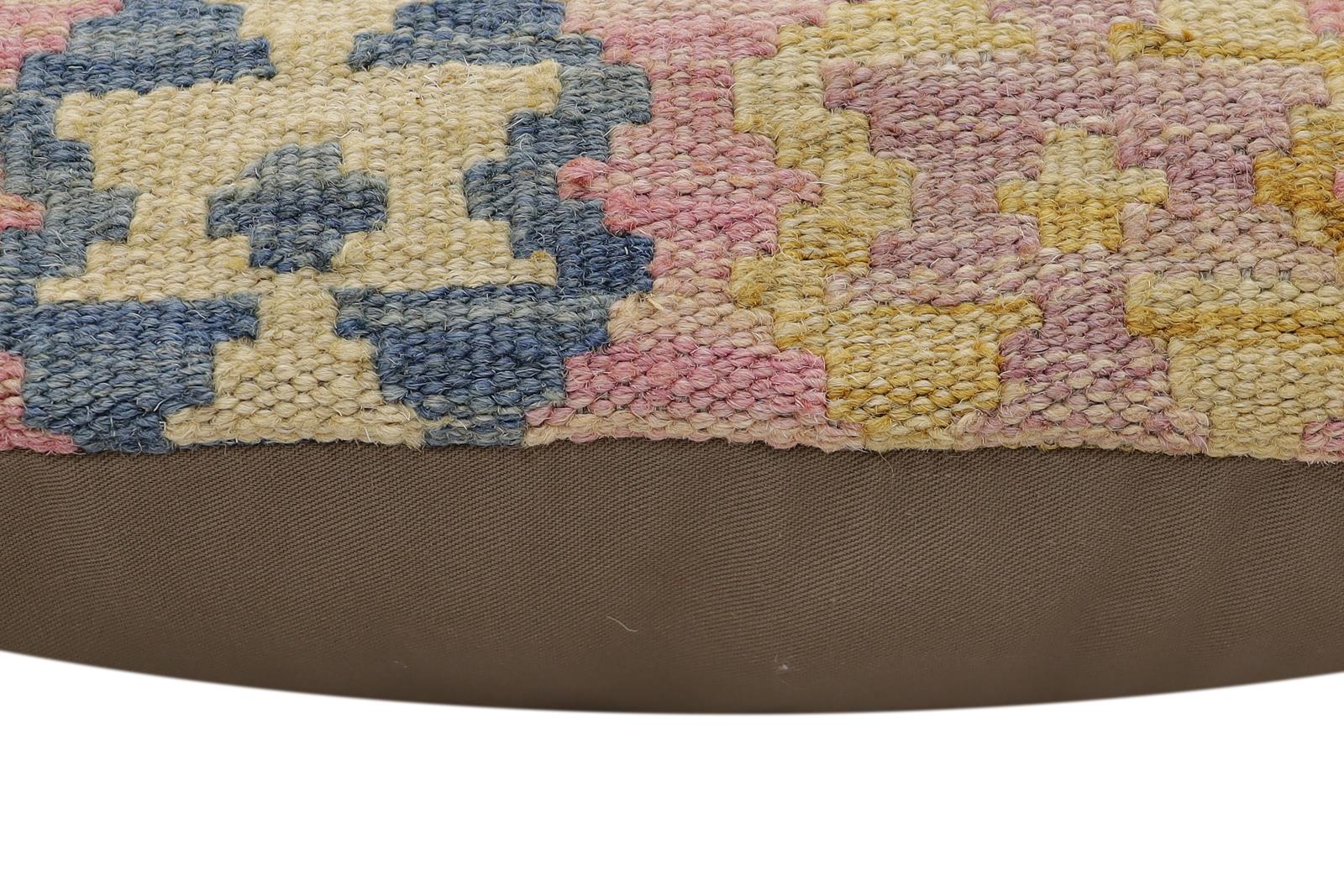 handmade Traditional Pillow Blue Beige Hand-Woven SQUARE 100% WOOL Hand woven turkish pillow2' x 2'