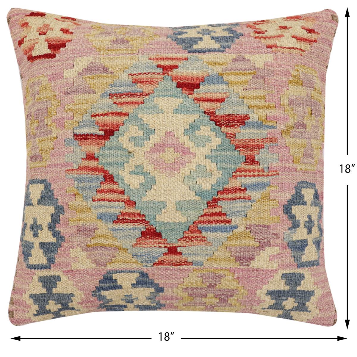 handmade Traditional Pillow Blue Beige Hand-Woven SQUARE 100% WOOL Hand woven turkish pillow2' x 2'