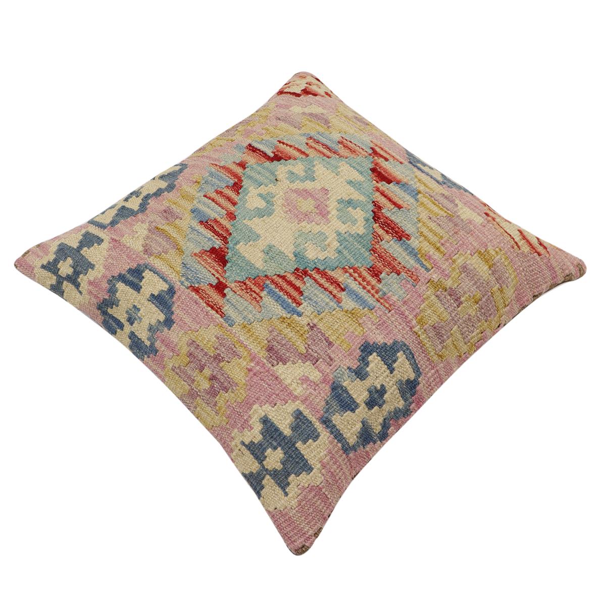 handmade Traditional Pillow Blue Beige Hand-Woven SQUARE 100% WOOL Hand woven turkish pillow2' x 2'