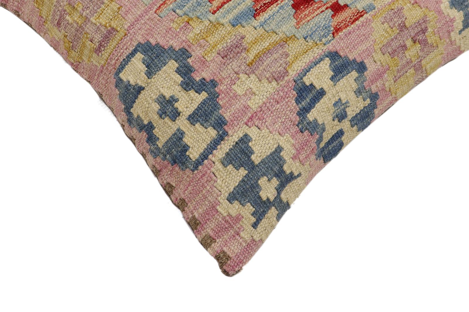 handmade Traditional Pillow Blue Beige Hand-Woven SQUARE 100% WOOL Hand woven turkish pillow2' x 2'