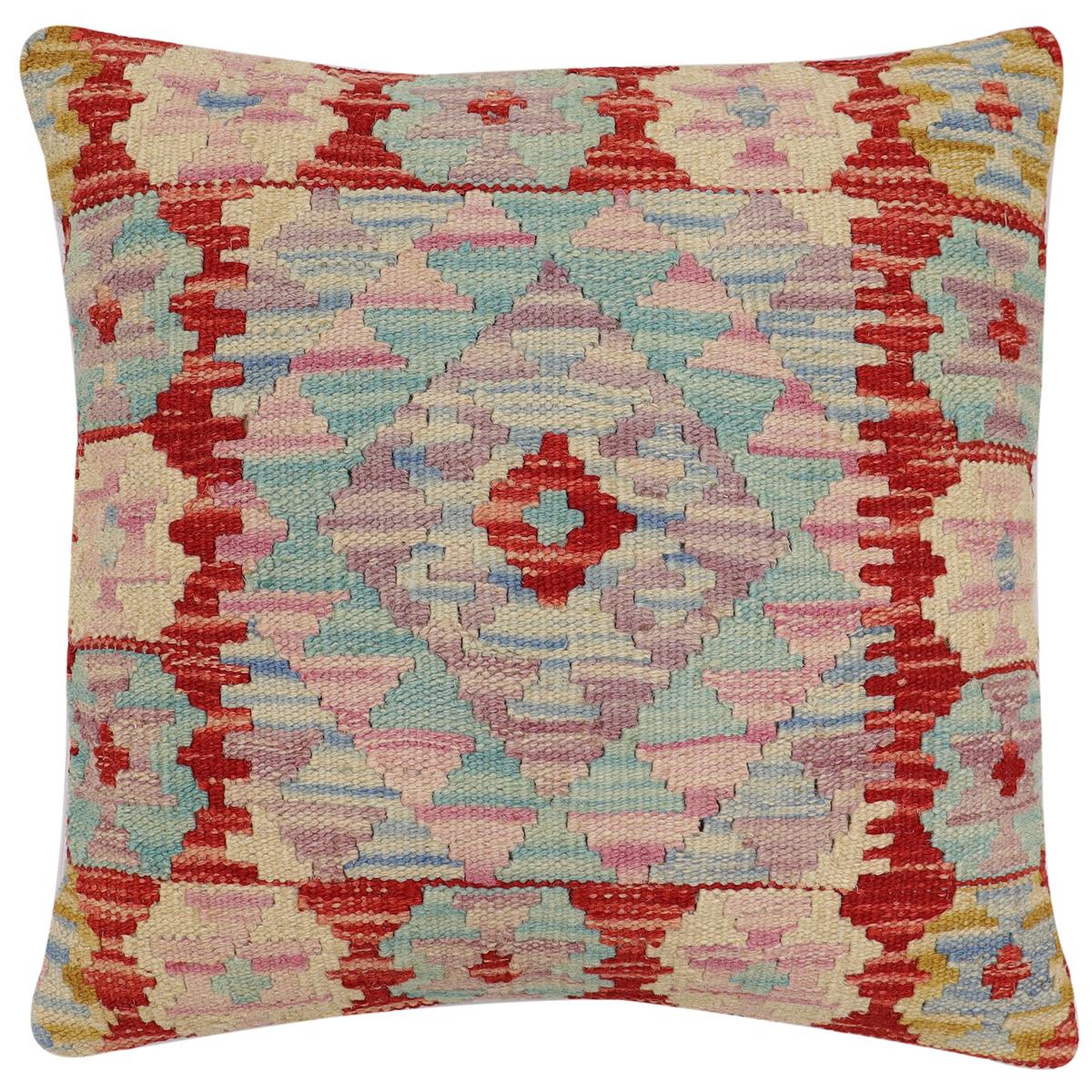 handmade Traditional Pillow Red Beige Hand-Woven SQUARE 100% WOOL Hand woven turkish pillow2' x 2'