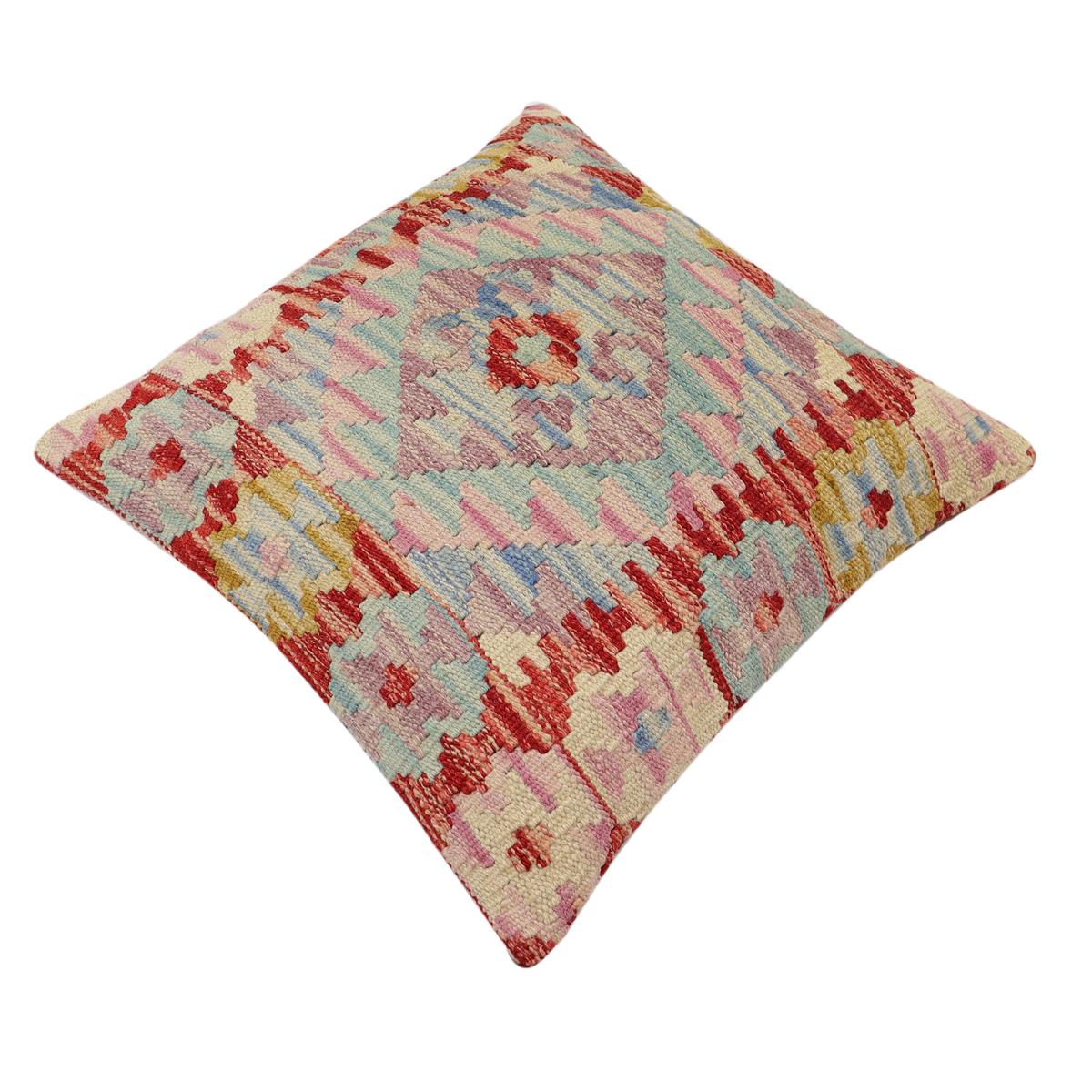 handmade Traditional Pillow Red Beige Hand-Woven SQUARE 100% WOOL  Hand woven turkish pillow  2 x 2