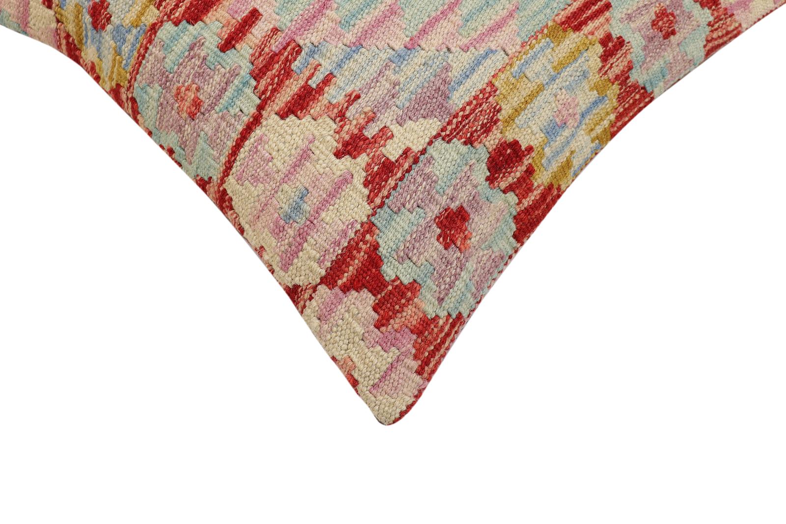handmade Traditional Pillow Red Beige Hand-Woven SQUARE 100% WOOL  Hand woven turkish pillow  2 x 2