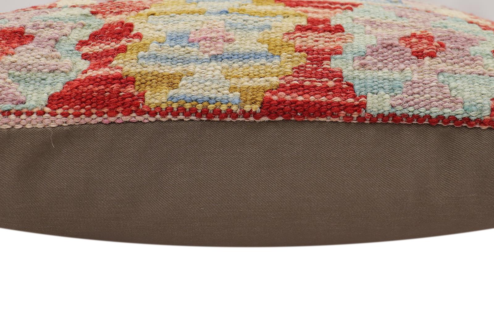 handmade Traditional Pillow Red Beige Hand-Woven SQUARE 100% WOOL  Hand woven turkish pillow  2 x 2
