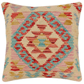 handmade Traditional Pillow Beige Blue Hand-Woven SQUARE 100% WOOL Hand woven turkish pillow2 x 2