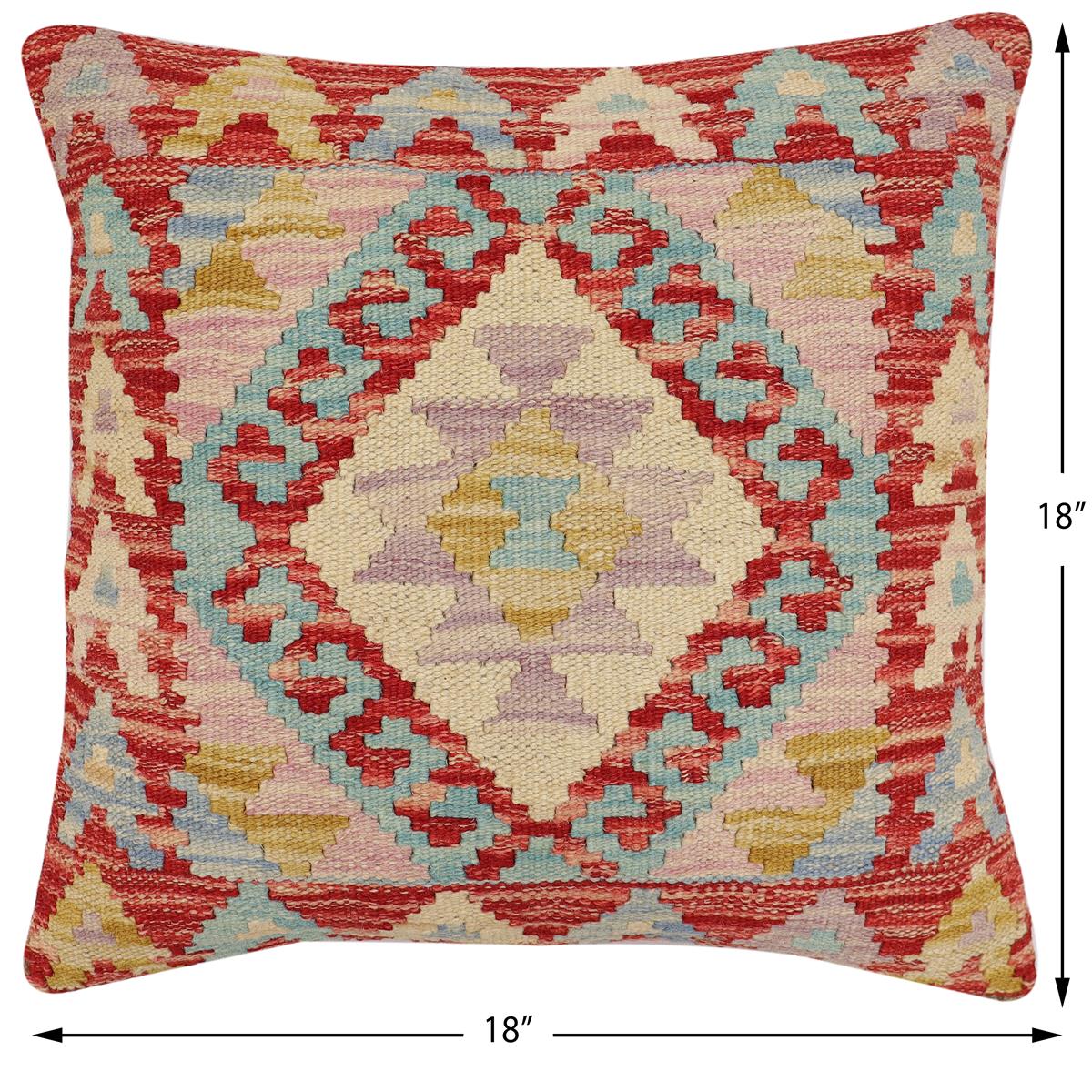 handmade Traditional Pillow Red Beige Hand-Woven SQUARE 100% WOOL Hand woven turkish pillow2' x 2'
